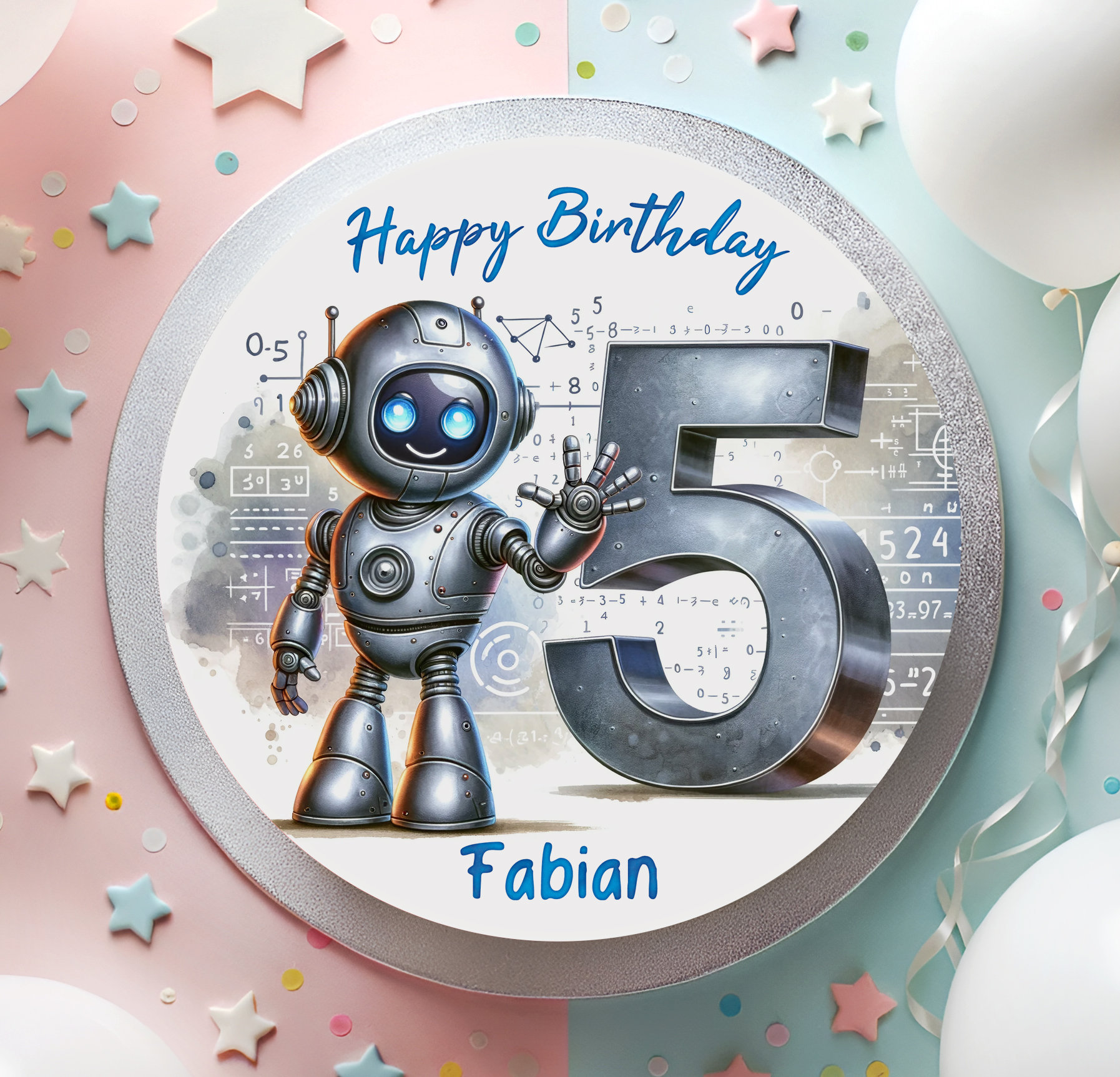 Cake Topper Fondant Birthday Cool Robot in Modern Design, Futuristic Robot Cool Boy Girl