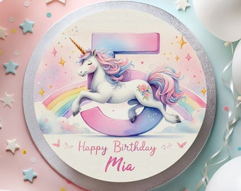 Topper per torta realizzato in fondente, unicorno di compleanno, bellissimo unicorno arcobaleno, il sogno di una ragazza