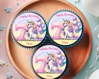 Muffin Toppers Cupcake Muffin Muffins Fondant Unicorn Magic Birthday Magic Balloon Party - 12 pieces