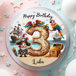 Tortenaufleger aus Fondant Geburtstag Pirat Papagei Piratenschiff Goldkiste Schatzkiste Schatzkarte Meer Abenteuer