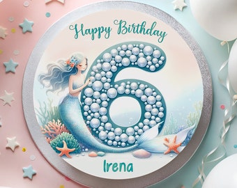 Cake topper fondant birthday mermaid underwater seahorse beads magical underwater world