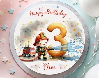 Cake topper fondant birthday firefighter fire engine cake