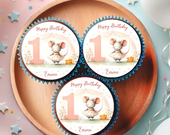 Muffin Toppers Cupcake Muffin Muffins Fondant Birthday, Sweet Mouse in Dress, Magical (12 Pieces)