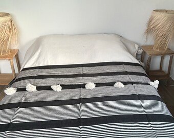 Black and beige striped blanket 100% cotton