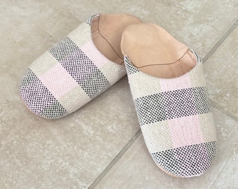 Pale pink and gray slippers