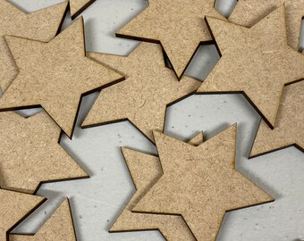 5 x Wooden Star shape 10mm - 200mm MDF Toy Box Embelishment / Crafts / Plaques / Unpainted Blanks / Bulk Buy / Gift / 1cm - 20cm / 5 Stars