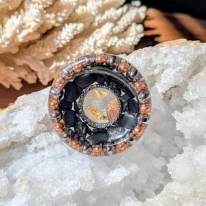 Golden Rutilated Quartz Worry Stone Pocket Orgonite.