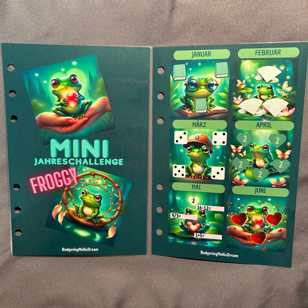 Froggy Mini Jahreschallenge mit 12 Losen laminiert passend für A6 Binder