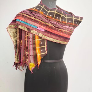 Recycled Silk Sari Scarf, Brown Boho Neck Wrap
