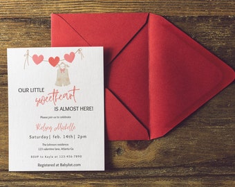 Our little sweetheart is almost here baby shower invitation valentines