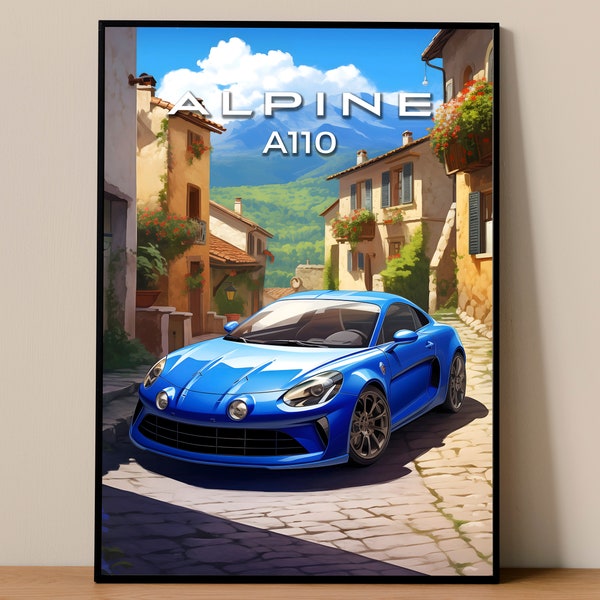 affiche alpine | N° 1510.0, affiche A110 | Décoration murale alpine | Art alpin | Illustration alpine | Affiche de voiture imprimée | Décoration murale de voiture |