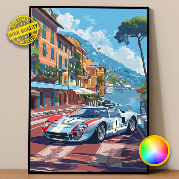 Ford Poster | Ford GT40 Poster #9300.2 | Ford Wall Decor | Ford Art | Ford Illustration | Car Poster Print | American Wall Decor | Ken Miles