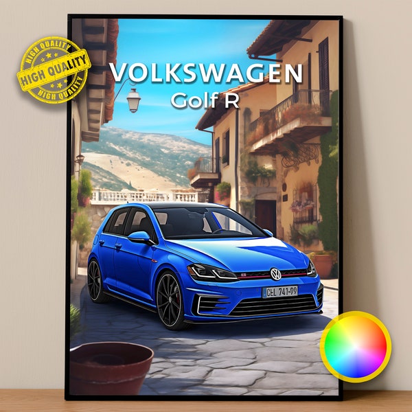 VW Poster | Golf R 7.5 Poster #1020.0 | Volkswagen Wall Decor | Volkswagen Art | Volkswagen Illustration | Car Poster Print | Car Wall Decor