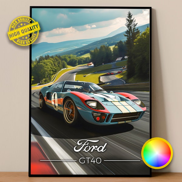 Ford Poster | Ford GT40 Poster #2300.1 | Ford Wall Decor | Ford Art | Ford Illustration | Car Poster Print | American Car Wall Decor |