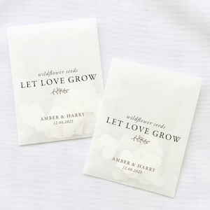 Bomboniere personalizzate in carta con semi, bomboniere, sacchetti per bomboniere, bomboniera con semi, Let Love Grow, semi di fiori di campo