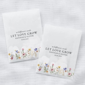 Bomboniere personalizzate in carta con semi, bomboniere, sacchetti per bomboniere, bomboniera con semi, Let Love Grow, semi di fiori di campo