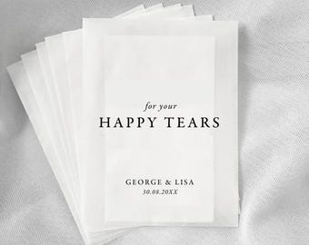 Personalised Wedding Tissue Packs, Wedding Tissue Bags, Wedding Favours, Wedding Tissue Packets, For Your Happy Tears, Wedding Favour Bags