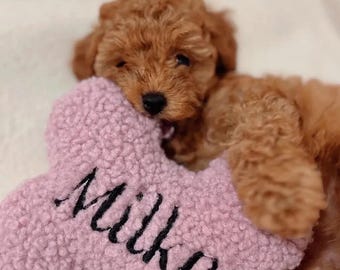 Haftowany Boucle Pet Gift - Niestandardowa nazwa Pluszowa poduszka w kształcie kości Zabawka dla psa