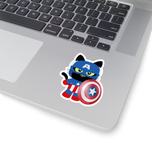 Captain America Kitten Sticker Superhero Cat Sticker Gift for Cat Lover