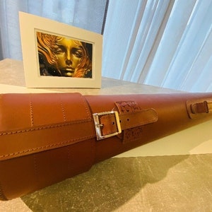 Lederschlauch 11 cm. Beige Dokumententasche. Geprägter Kunsthalter. Blaudruck Tube. Kunst-Portfolio-Fall. Handgefertigt. Sammler Stück.