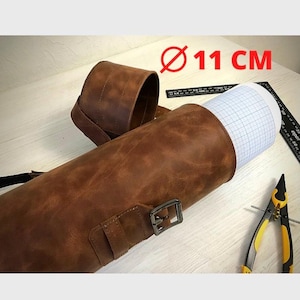 Luxus Zeichen Tube.Leder Tube 11 cm. Handgenähter Zeichenkasten. Posterhalter. Künstler Geschenk. Blaudruck Tube. Handgefertigt. Elegant und Selten.