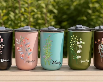 Gobelets en acier inoxydable personnalisés, Mugs de voyage isothermes personnalisés, Cadeaux de demoiselle d'honneur, Gobelet à vin personnalisé avec couvercle, Tasse à café pour elle