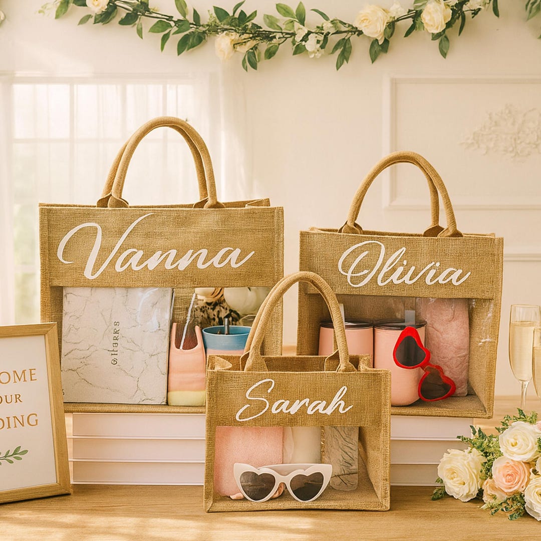 Personalized Bridesmaid Burlap Bag, Custom Name Jute Tote, Monogram ...