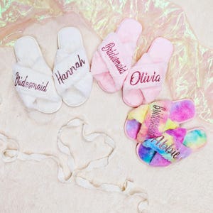 Custom Fluffy Slippers, Fluffy Bridesmaid Slippers, Custom Bride Slippers, Wedding Fluffy Slippers, Bridesmaid Gifts