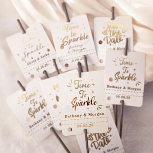 Goudfolie Let Sparks Fly Sparkler-tags - Gepersonaliseerde bruiloft Sparkler-tags, verjaardagen, feest, jubileum, verloving, Let Love Sparkle