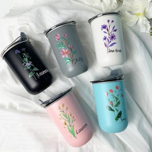Personalized Stainless Steel Tumblers, Custom Insulated Travel Mugs, Birth Flower Tumbler, Unique Customizable Gifts for Any Occasion