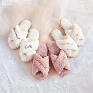 Custom Fluffy Slippers | Personalized Slippers | Wedding Fluffy Slippers | Custom Bride Slippers | Bridesmaid Gifts