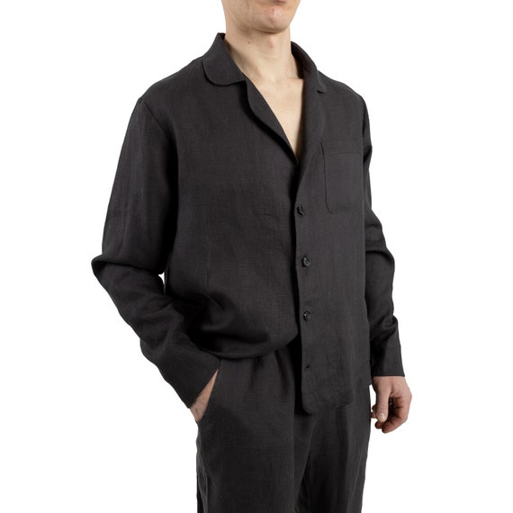 Men's Summer Street Suit Pajama Style, Linen Long Straight Pants with Light Long Sleeve Jacket, Men's Underwear Set, Suit for Beach Wedding.