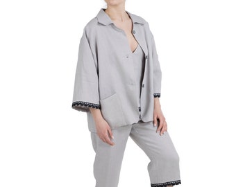 Women's Lace Linen Pajamas Half Jacket With Half Pants, Home Flax Set, Casual Wear, Camisole And Pants, Stylish Everyday Natural Clothing