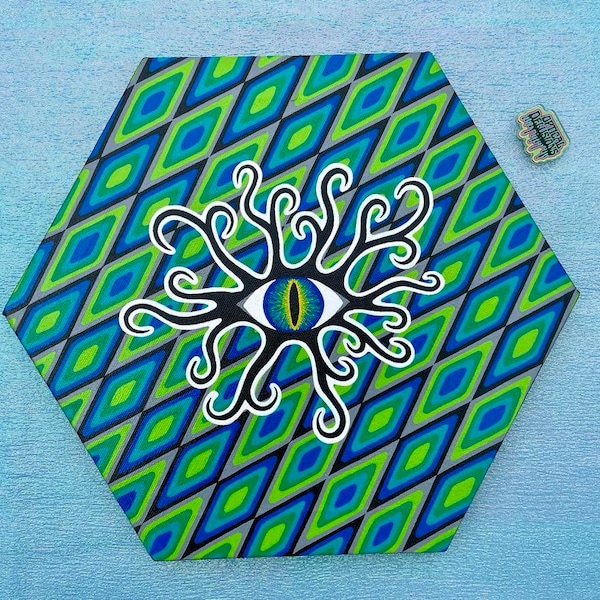 Eldritch Argyle Eye Psychedelic Trippy Tentacles Acrylic Hexagonal Canvas Abstract Op Art