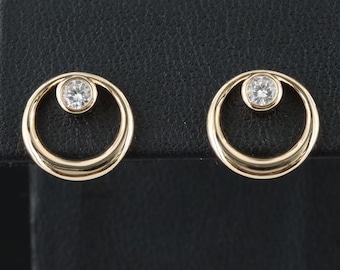 14K Yellow Gold Bezel Set Diamond Circle Earrings