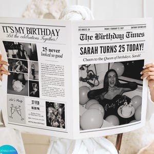 Birthday Newspaper canva Template, Invitation Party, Editable large Newspaper, (Digital Download)