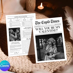 Valentine Day Newspaper Template, Will you be my Galantine, Personalized Wedding Cupid Post paper.