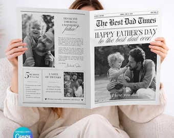 Modèle de toile de journal pour la fête des pères, premier cadeau de fête des pères pour mari, carte imprimable pour papa