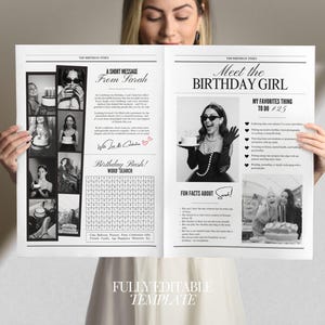Birthday Newspaper canva Template, Invitation Party, Editable large Newspaper, (Digital Download)