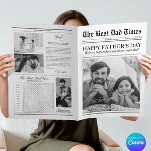 Vaderdag krant sjabloon, bewerkbare canva eerste vaderdag krantenkaart, krant sjabloon Vaderdag, cadeau voor vader en man