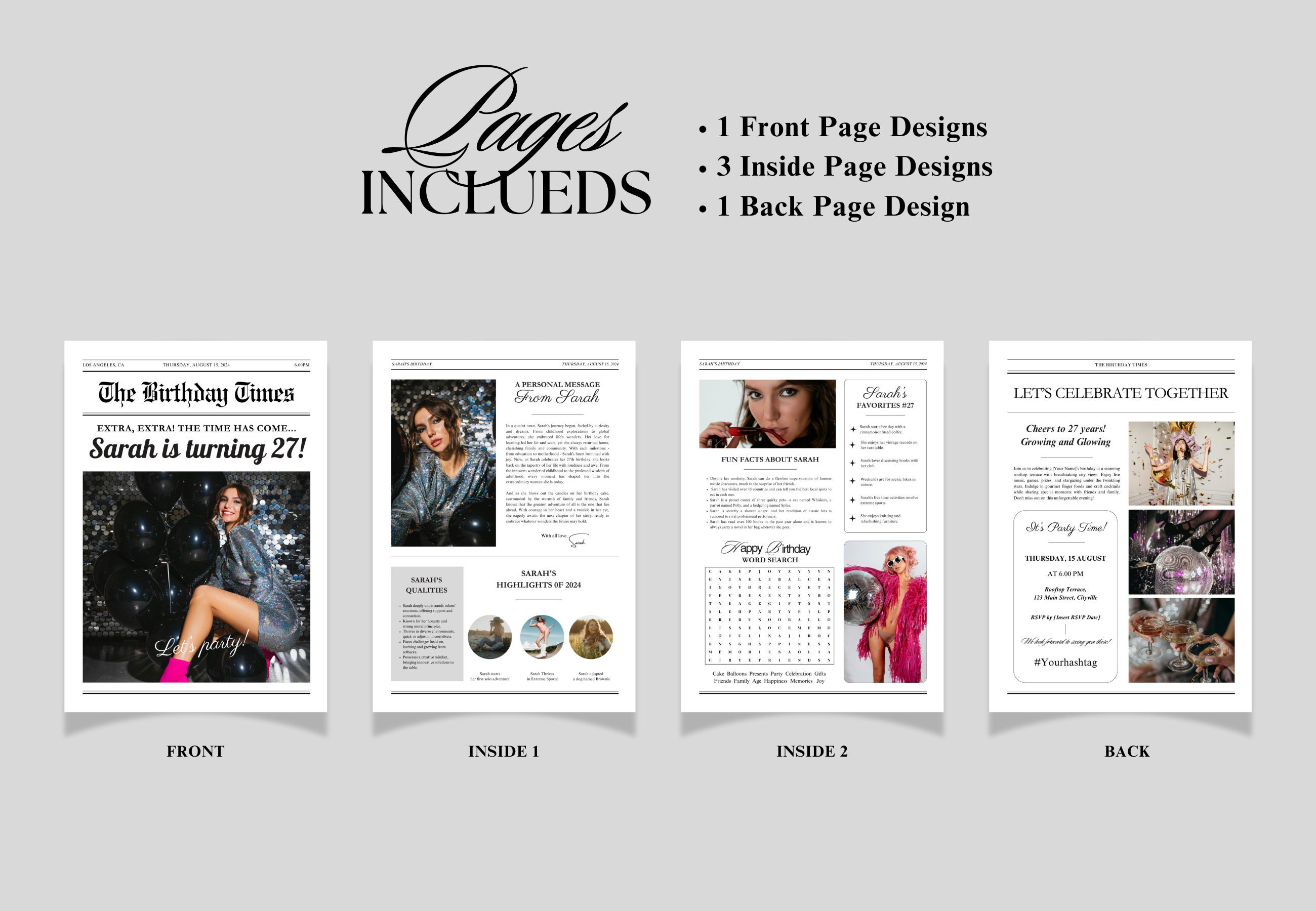 Editable Birthday Newspaper Template, Canva Customizable Photoshoot