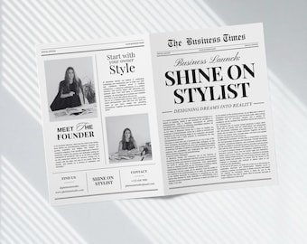 Business Newspaper Canva Template: Branding Announcement, Photoshoot Prop (Digital Download)
