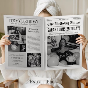 Birthday Newspaper canva Template, Invitation Party, Editable large Newspaper, (Digital Download)
