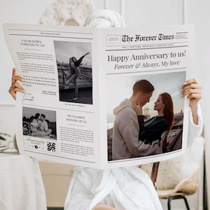 One year Anniversary Newspaper Template, 1 year Couple Anniversary, Gift For Boyfriend and husband, Editable Canva Template print.