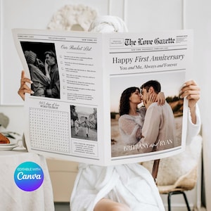 Modello di giornale di buon anniversario Canva, regalo di coppia per il primo anniversario per moglie e marito, regalo di giornale per il primo anniversario fidanzato
