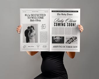 Editable Canva Baby Announcement Newspaper Template. Large pregnancy announcement newspaper, Digital Download