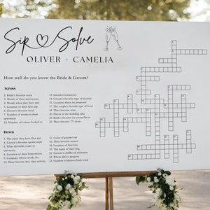 Custom Crossword Puzzle Wedding Template,Personalized Puzzle,Sip and Solve wedding game Crossword Bridal shower Giant crossword welcome sign