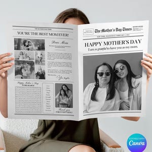 Modello per bouquet di fiori su giornale per la festa della mamma, modello modificabile per bouquet di fiori su giornale Canva, regalo per la prima volta per la mamma, confezione regalo per bouquet di fiori su giornale per la mamma, regalo per la mamma