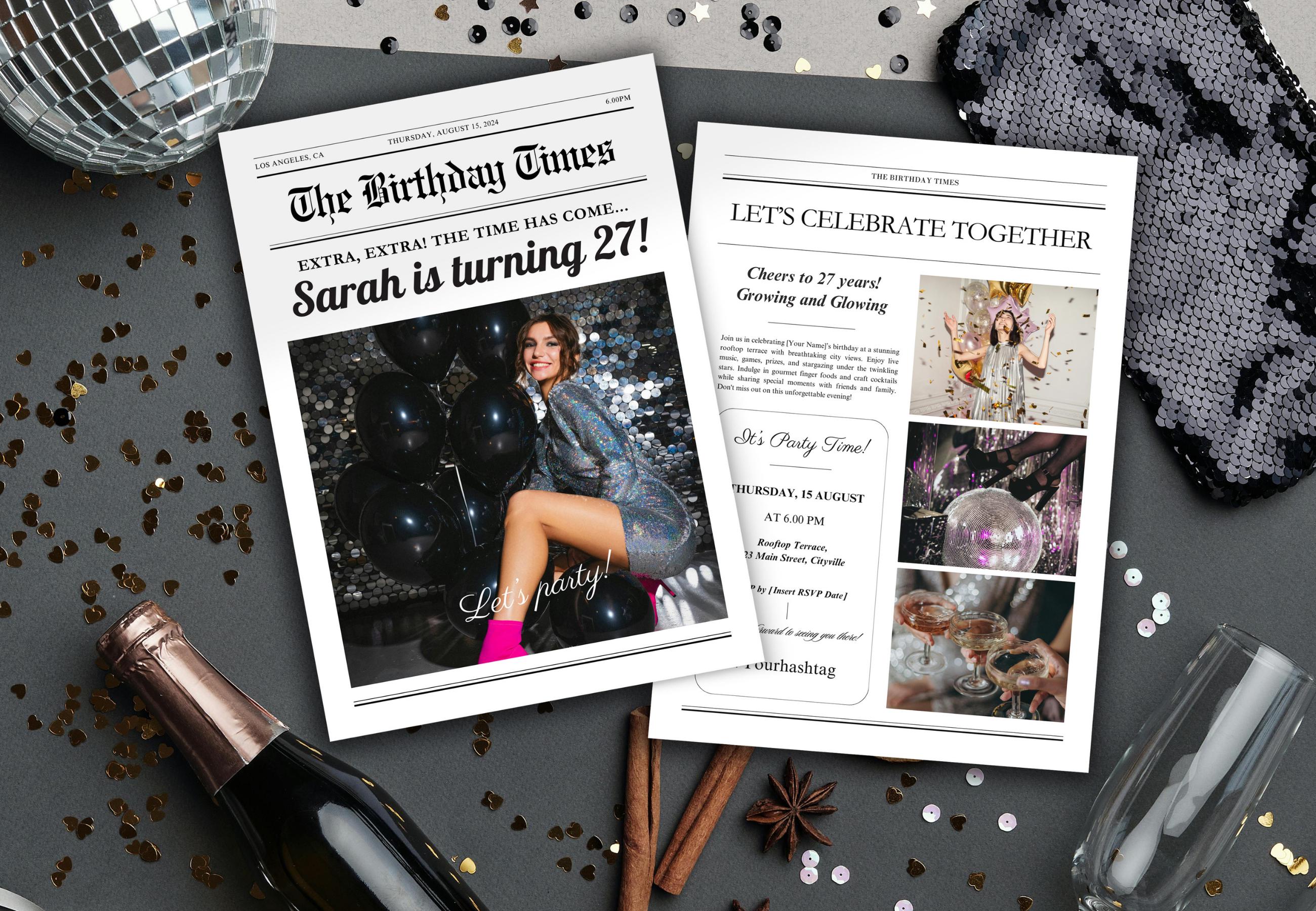 Editable Birthday Newspaper Template, Canva Customizable Photoshoot ...