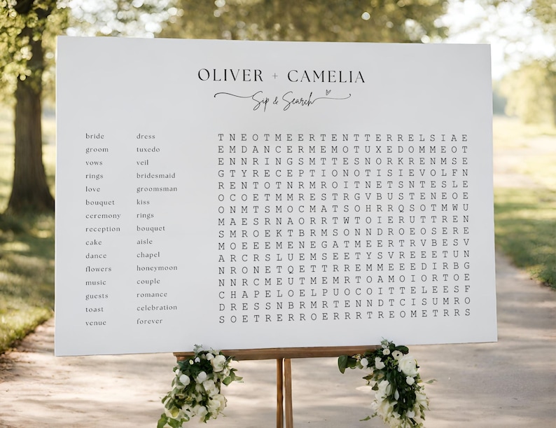 Custom Word Search Wedding Template,Personalized Puzzle,Sip and Solve wedding game Word Search Bridal shower Giant Word Search welcome sign